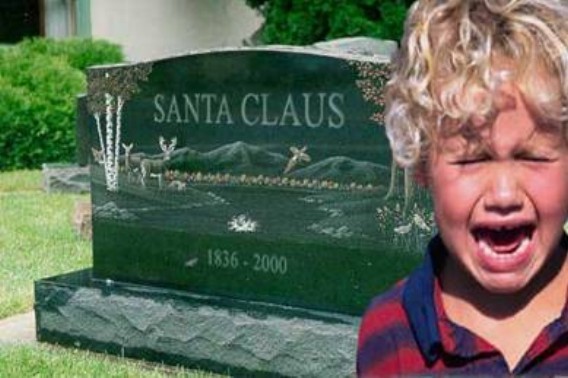 kid with Santa's headstone